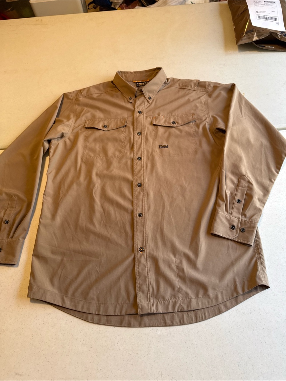 Ariat Men's Tan Button-Down Work Shirt